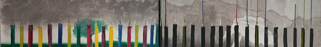 'Love & Peace' - 2024 ~ 25 - ash & mixied media on canvas - 184 x 32 cms